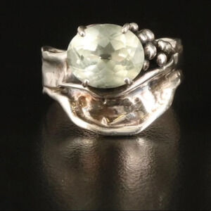 Sterling Silver Large Prasiolite Stone Statement Ring